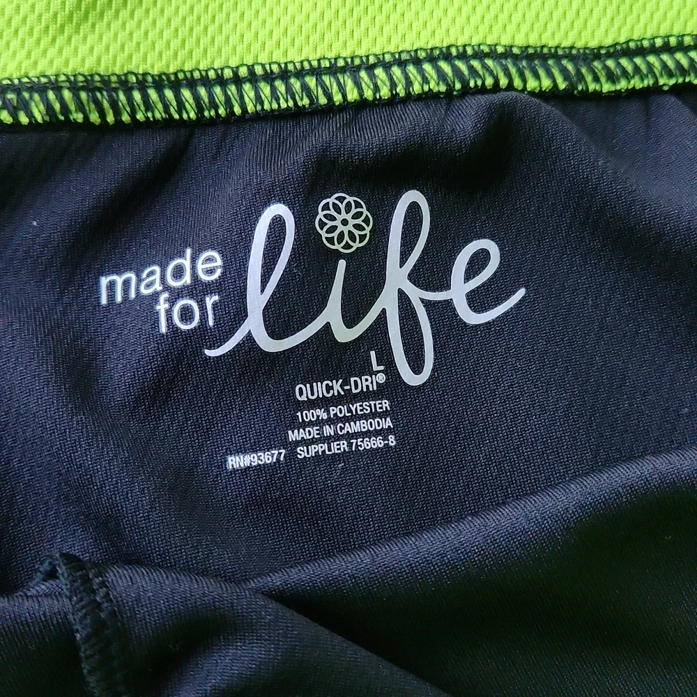 Made for Life Quick-Dri Capris Track Pants Athletic Black Neon Green L - Picture 3 of 10